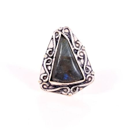 Handmade Oxidized Brass Ring with Natural Labradorite Gemstone for Women